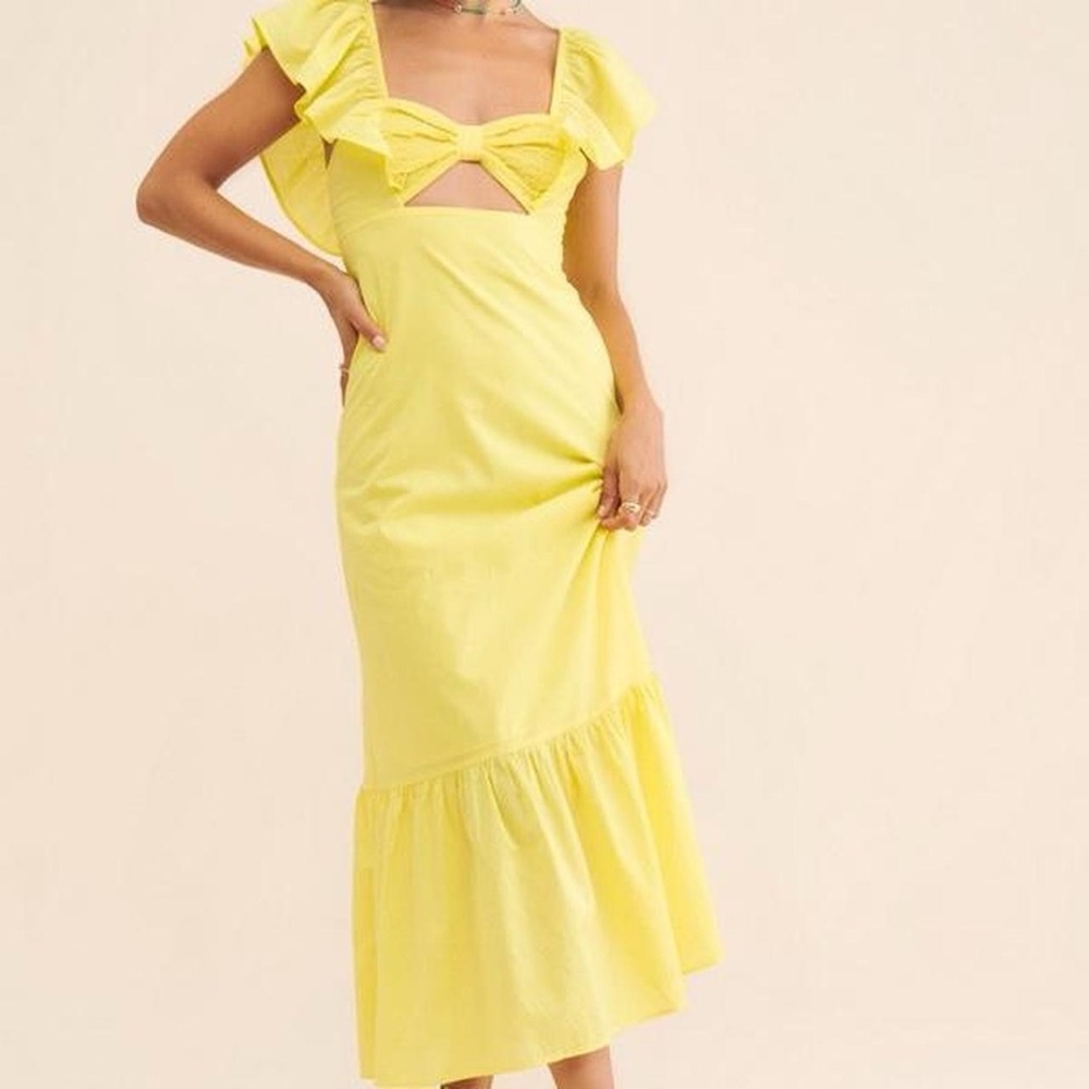 FARM Rio Yellow Maxi Dress with Ruffle Details